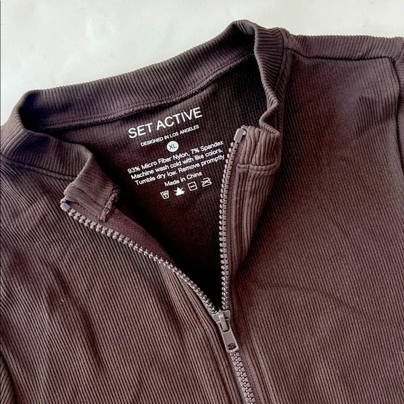 SET ACTIVE 2 Piece Set - Sculptflex Zip Jacket & Leggings Espresso Brown L/XL - Picture 7 of 8